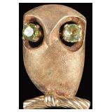 14K YELLOW GOLD PERIDOT LADIES OWL BROOCH