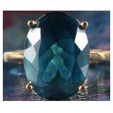 14K YELLOW GOLD LARGE BLUE TOPAZ LADIES RING
