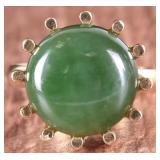 14K YELLOW GOLD MENS RING W/ LARGE NEPHRITE