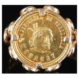 VINTAGE 22K GOLD INDIAN VENEZUELA COIN IN 18K RING