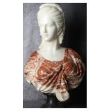 VINTAGE MARBLE BUST WOMAN W/ RED COLORED ROBE