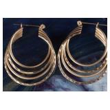 14K YELLOW GOLD QUADRUPLE HOOP LADIES EARRINGS