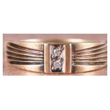 ART DECO 14K YELLOW GOLD MENS RING W/ DIAMONDS