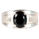 10K WHITE GOLD LADIES RING W/ DIAMONDS & CUT ONYX