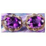 14K YELLOW GOLD 17.96MM AMETHYST LADIES EARRINGS