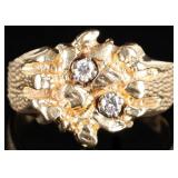 14K YELLOW GOLD BRUTALIST MENS RING W/ DIAMONDS