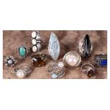 LADIES STERLING SILVER ASSORTED GEMSTONE RINGS