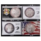 ASSORTED FINE SILVER AMERICAN EAGLES RT - (4)