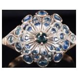 8K YELLOW/WHITE GOLD LADIES FLORAL RING W SAPPHIRE