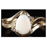 14K YELLOW GOLD ELEGANT OPAL&DIAMOND LADIES RING