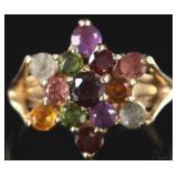 14K YELLOW GOLD SEMI-PRECIOUS GEM CLUSTER RING