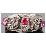 14K WHITE GOLD NATURAL DIAMOND SAPPHIRE RUBY RING