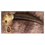 18K YELLOW GOLD MENS LION PENDANT W/ WOODEN CLAW