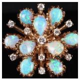 HEAVY 14K GOLD OPAL NATURAL DIAMOND LADIES RING