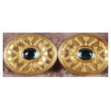 18K YELLOW GOLD MEDIEVAL REVIVAL EARRINGS W/ AQUA