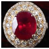 14K YELLOW GOLD RUBY DIAMOND LADIES RING