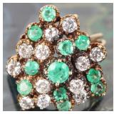14K YELLOW GOLD LADIES RING W/ DIAMONDS & EMERALDS