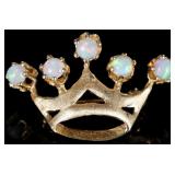 14K YELLOW GOLD LADIES CROWN BROOCH W/ OPAL