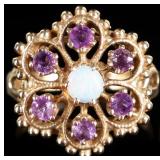 10K YELLOW GOLD AMETHYST WHITE OPAL LADIES RING