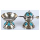STERLING SILVER ORIENTAL SALT SHAKER & CELLAR