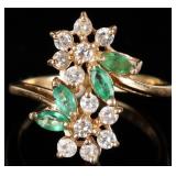 14K YELLOW GOLD LADIES RING W SYNTH DIAS & EMERALD