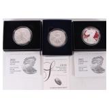 FINE SILVER AMERICAN EAGLES BOXED W/ COA - (3)