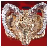 14K GOLD MEN'S RAM'S HEAD RING W/ DIAMOND EYES