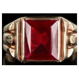 10K YELLOW GOLD RADIANT PINK RUBY MEN'S RING