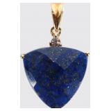 10K YELLOW GOLD ROSE TRILLION LAPIS AQUA PENDANT