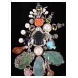 MASSIVE STERLING SILVER PENDANT BUDDHA JADE PEARLS