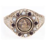10K YELLOW GOLD 1846 GOLD COIN LADIES PEARL RING