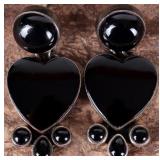 VINTAGE DAN DODSON BLACK ONYX HEART EARRINGS
