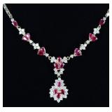 EXQUISITE 3.5CTW DIAS 5.6CTW RUBY 14K NECKLACE