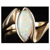 GLAM 14K YELLOW GOLD LADIES RING W/ MARQUISE OPAL