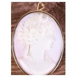 18K GOLD CONCH SHELL CAMEO LADIES PIN & PENDANT
