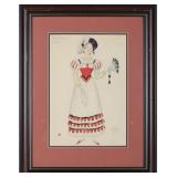 DOBUZHINSKY EUGENE ONEGIN COSTUME SKETCH RED