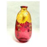 Moser Cranberry Enameled Vase