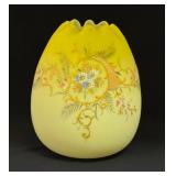 Yellow Satin Glass Rose Bowl