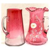 Two Cranberry Water Pitchers