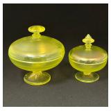 Two Fenton Vaseline covered jars