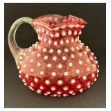 Cranberry Hobnail Water Pitcher