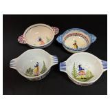 4 Lug-eared Quimper Bowls