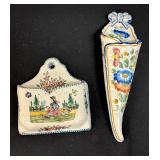 2 French Faience Wall Pockets