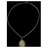 Sterling Silver Rope Twist Pendant Necklace with Oval Larimar Cabochon