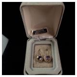 A Pair of Vintage Gold-Toned Amethyst Heart Drop Earrings with Original Ames Retail Packaging