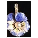 Creed Sterling Silver Vermeil and Enamel Pansy Pendant with Pearl