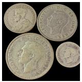 A Group of Four UK and Canada Silver and Cupro-Nickel Coins, 1920-1948