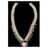 Sterling Silver Filigree Collar Necklace with Drop Pendant and Disc Dangles