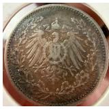 German Empire 1905 E Silver 1/2 Mark Coin