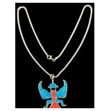 Sterling Silver Southwestern Style Chip Inlay Knifewing Pendant on a Wheat Chain